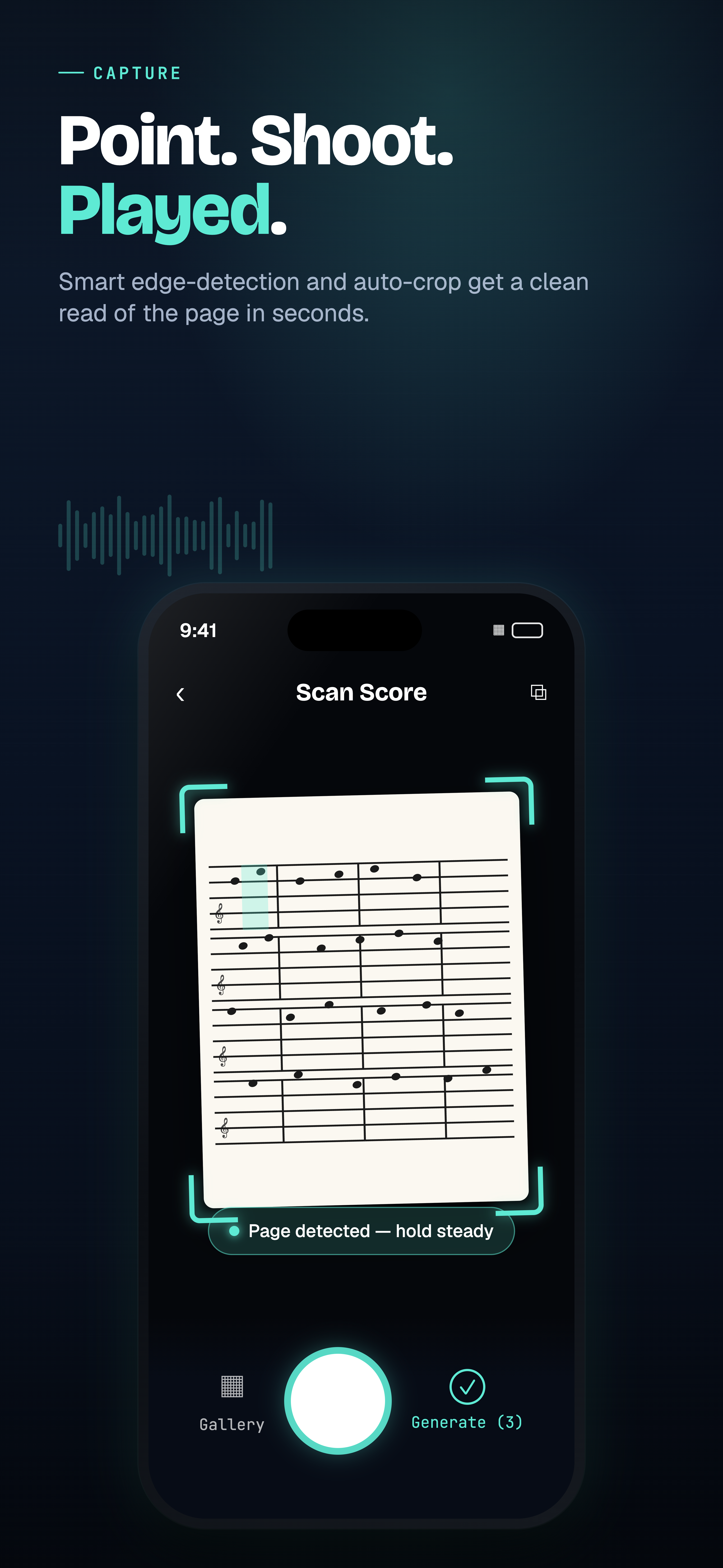 Capturing the sheet music using the mobile application scanner.